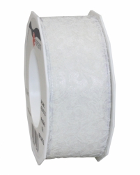 Organza stuha s drátem-KRAJKA BÍLÁ- 40mm x 2m  